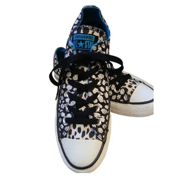 CONVERSE All-Stars Black & White (with turquoise trim) Artistic Sneakers - Picture 3 of 14